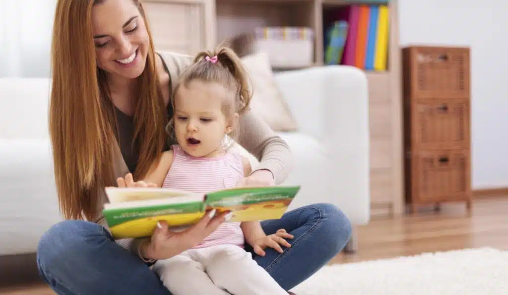 Parent reading a story to their child